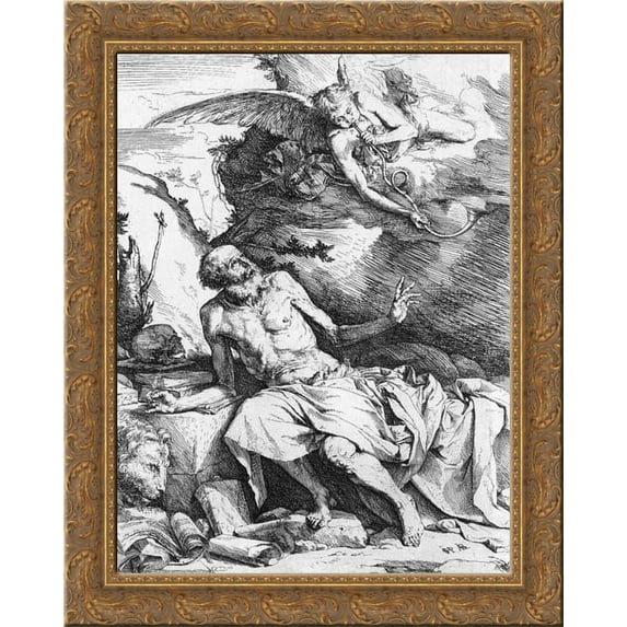 St. Jerome and the Angel 20x24 Gold Ornate Wood Framed Canvas Art by Ribera, Jusepe de
