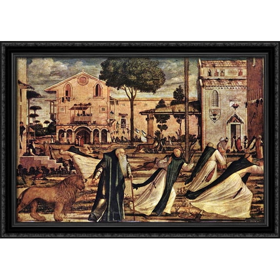 St. Jerome and the Lion 38x28 Large Black Ornate Wood Framed Canvas Art by Vittore Carpaccio