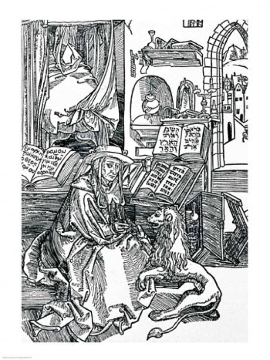 St Jerome in his study pulling a thorn from a lions paw Canvas Art - Albrecht Durer (18 x 24)