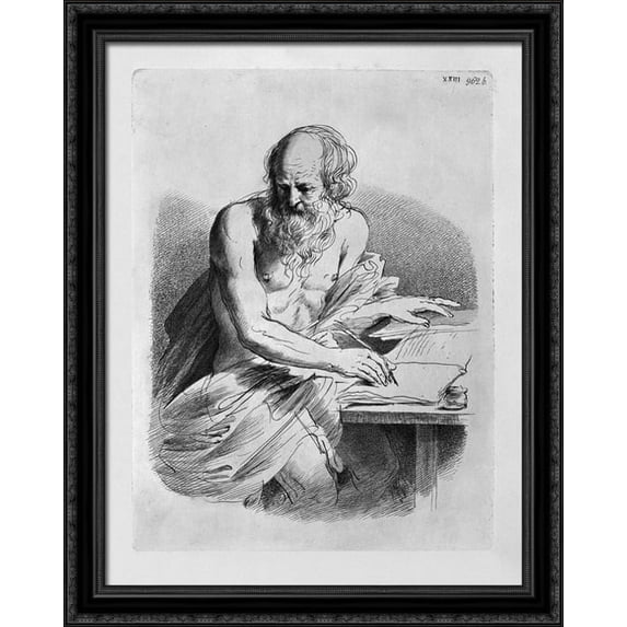 St. Jerome in the act of writing 28x34 Large Black Ornate Wood Framed Canvas Art by Giovanni Battista Piranesi