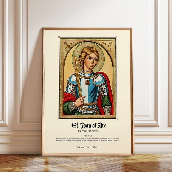 St Joan of Arc Medieval Christian Warrior Wall Art, Unframed Poster
