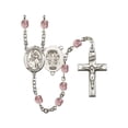 thumbnail image 1 of St. Joan of Arc / Nat'l Guard Silver-Plated Rosary 6mm June Light Purple Fire Polished Beads Crucifix 1 3/8 x 3/4 medal, 1 of 1