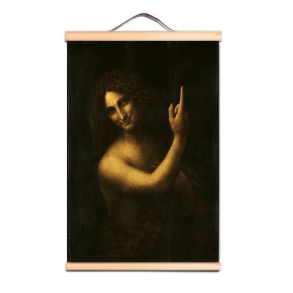 St. John the Baptist Famous Vintage Oil Painting - Leonardo da Vinci Antique Hanging Canvas Print Art Scroll Painting Wall Banner For Living Room Office Christ Church Gallery Wall Decor,Multicolor