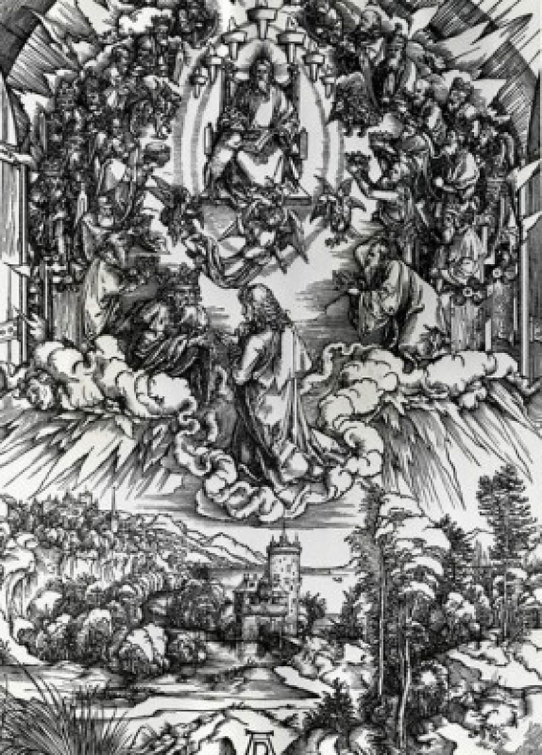 St John Before God and Elders by Albrecht Durer engraving (1471-1528) Canvas Art - Albrecht Durer (24 x 36)
