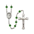 thumbnail image 1 of St. John Berchmans Silver-Plated Rosary 6mm May Green Fire Polished Beads Crucifix Size 1 5/8 x 1 medal charm, 1 of 1