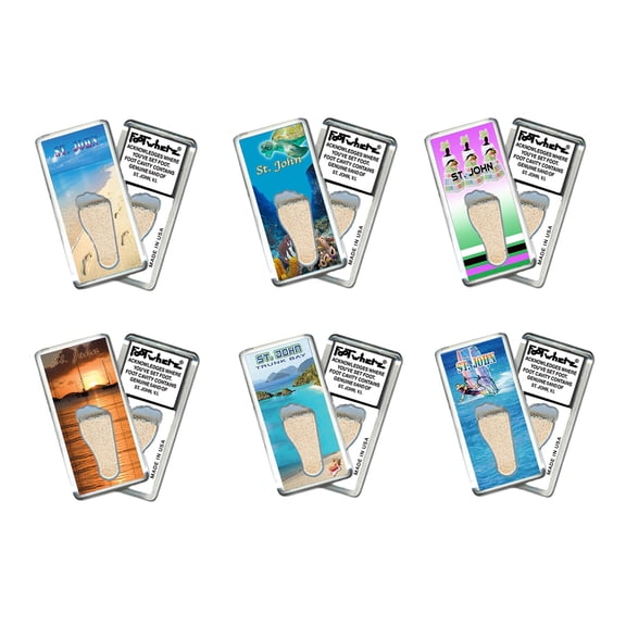 St. John FootWhere Souvenir Fridge Magnets. 6 Piece Set. (StJ200 - Assorted)