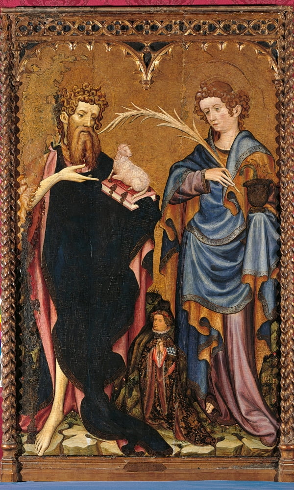 St John The Baptist And St John The Evangelist With A Donor Canvas Art - (18 x 24)