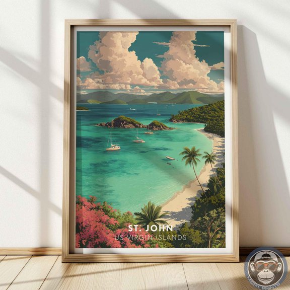 St John Trunk Bay Us Virgin Islands Beach Wall Art, Unframed Poster