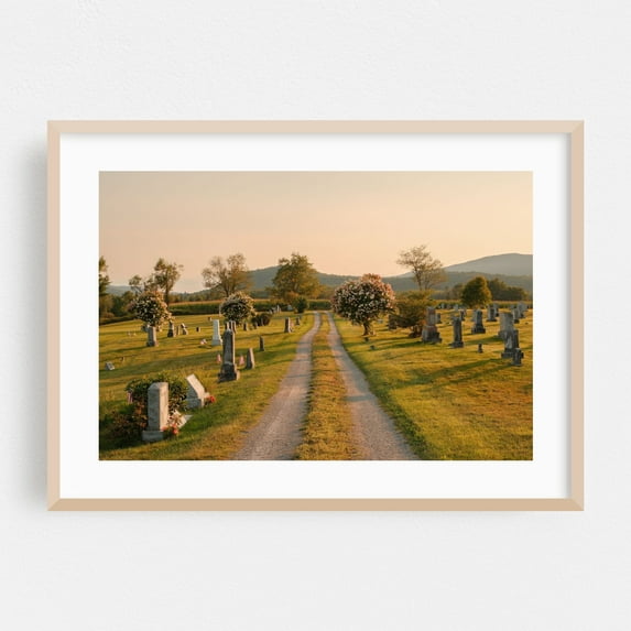 St. John Vianney Cemetery, Irasburg 02 - Irasburg Vermont Photography Rural Scenic Landscape Autumn Countryside Sunset Oak Framed Wall Art Print 16 x 24 inches