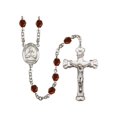 thumbnail image 1 of St. John Vianney Silver-Plated Rosary 6mm January Red Fire Polished Beads Crucifix Size 1 5/8 x 1 medal charm, 1 of 1