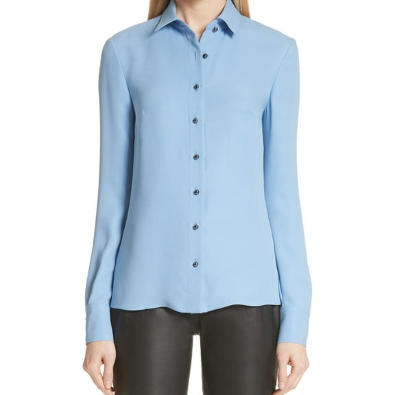 St. John Womens Georgette Button Up Shirt, Blue, 4