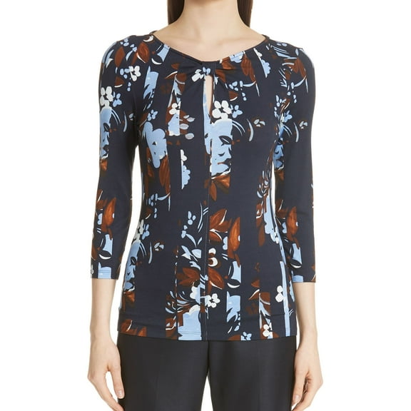 St. John Womens Keyhole Pullover Blouse, Blue, Small