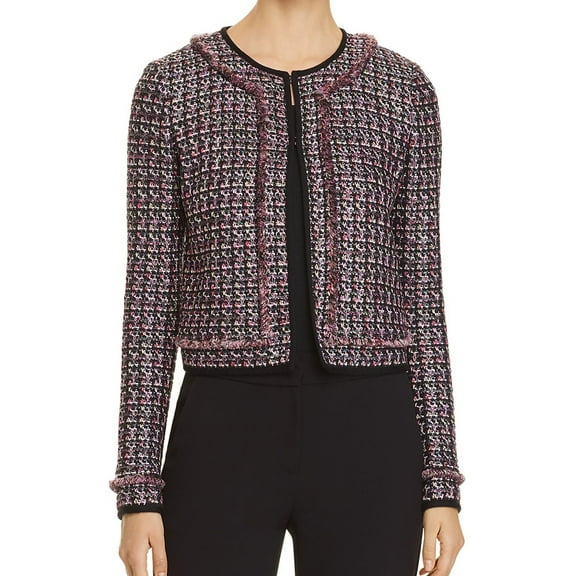 St. John Womens Painterly Tweed Jacket, Pink, 2