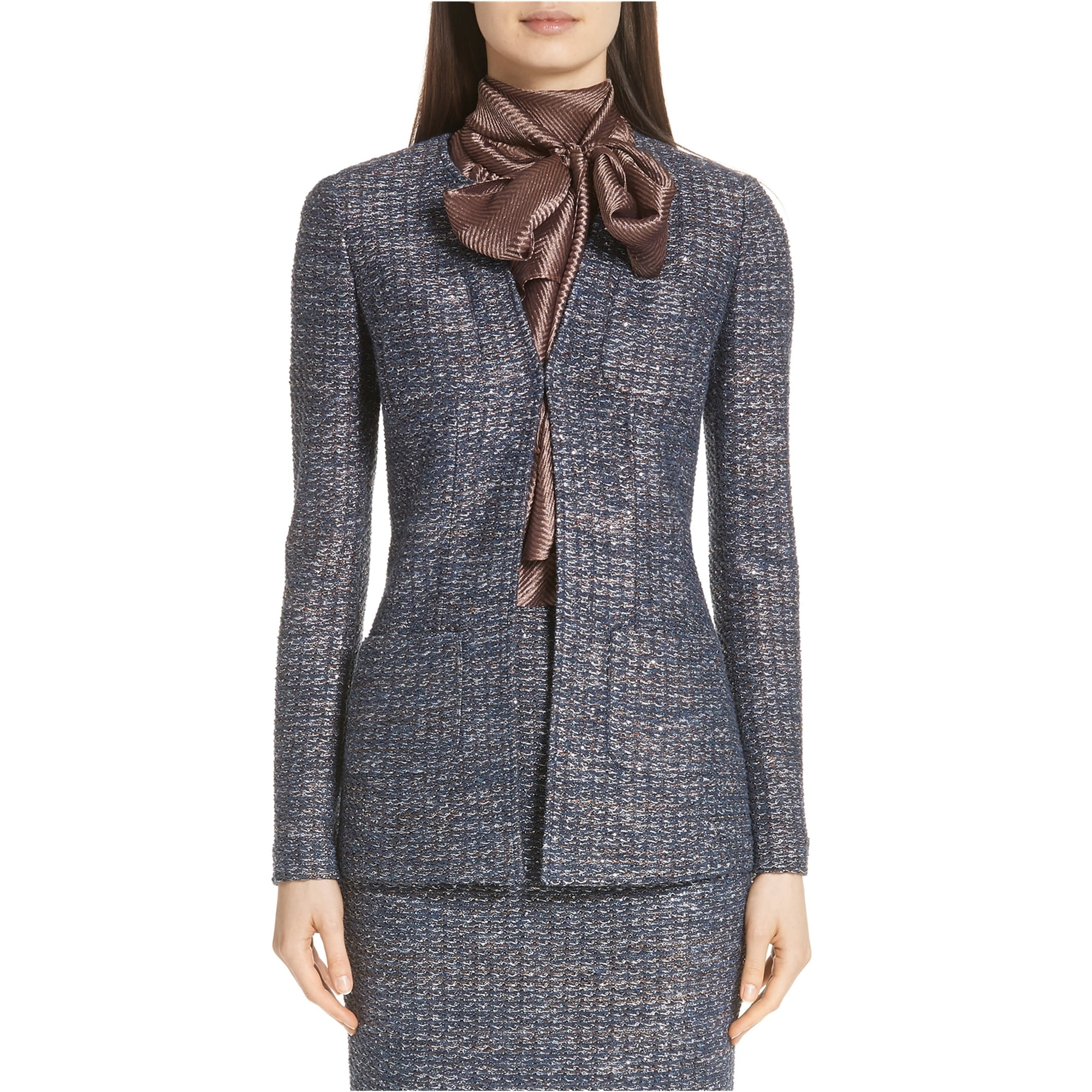 St. John Womens Sequin Tweed Knit One Button Blazer Jacket Blue 8 Walmart
