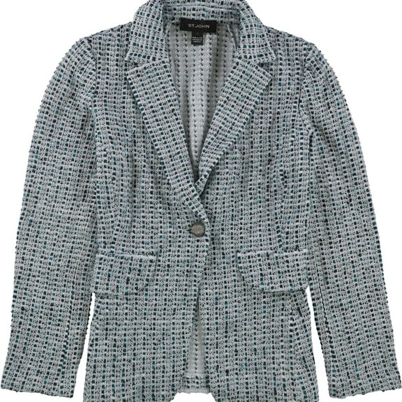 St. John Womens Striped Checks One Button Blazer Jacket, Blue, 4