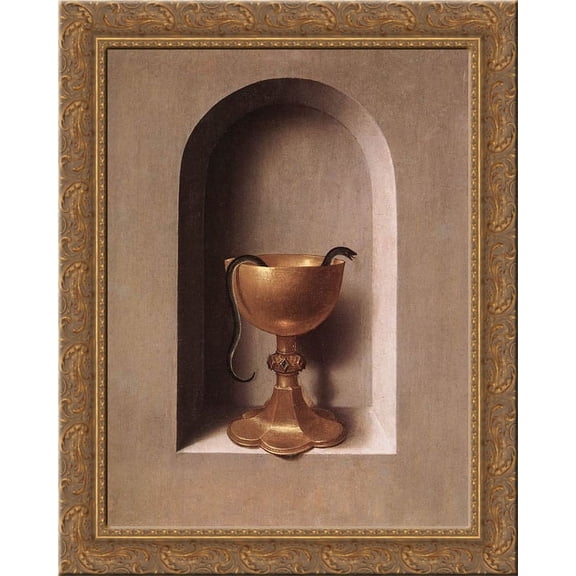 St. John and Veronica Diptych (reverse of the right wing) 20x24 Gold Ornate Wood Framed Canvas Art by Memling, Hans