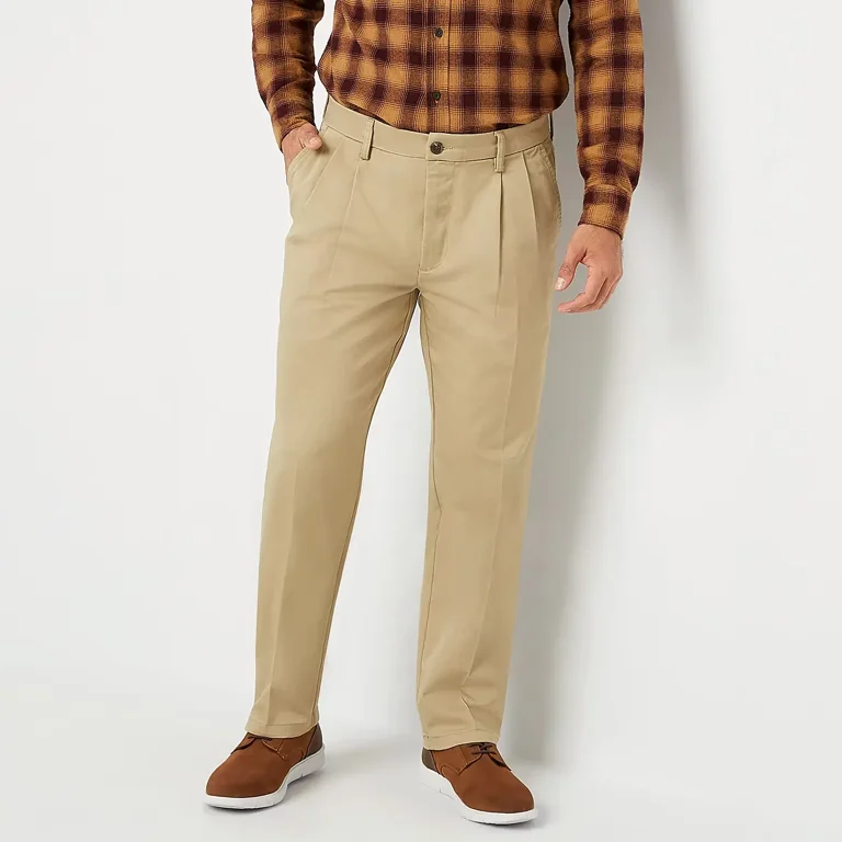St. John s Bay Easy Care Stretch Pleated Pant Men Size 34X32 Beige Classic