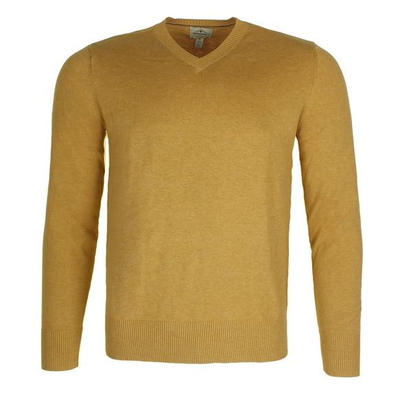 St John's Bay Men's Long Sleeve V Neck Solid Cotton Pullover Sweater Mustard M