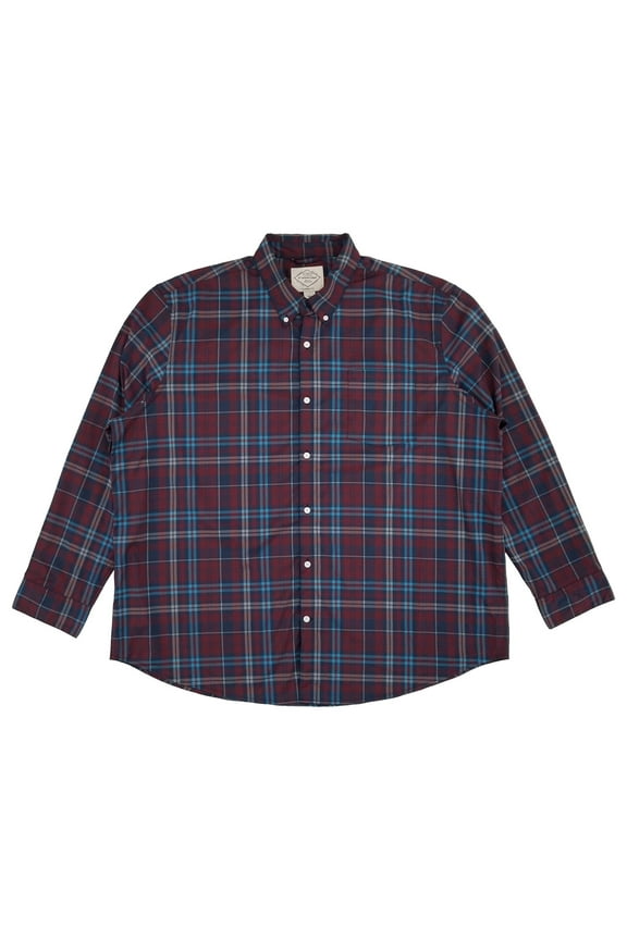 Mens Big & Tall Burg Plaid Long Sleeve Button-Down Shirt 4XL