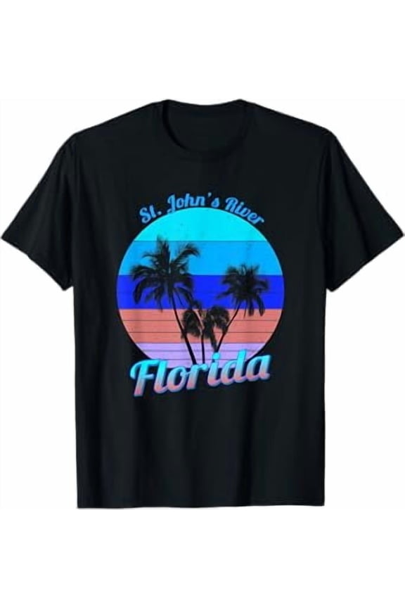 St. John's River Florida Retro Tropical Palm Trees Vacation T-Shirt