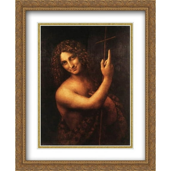 St John the Baptist 2x Matted 28x34 Large Gold Ornate Framed Art Print by Da Vinci, Leonardo
