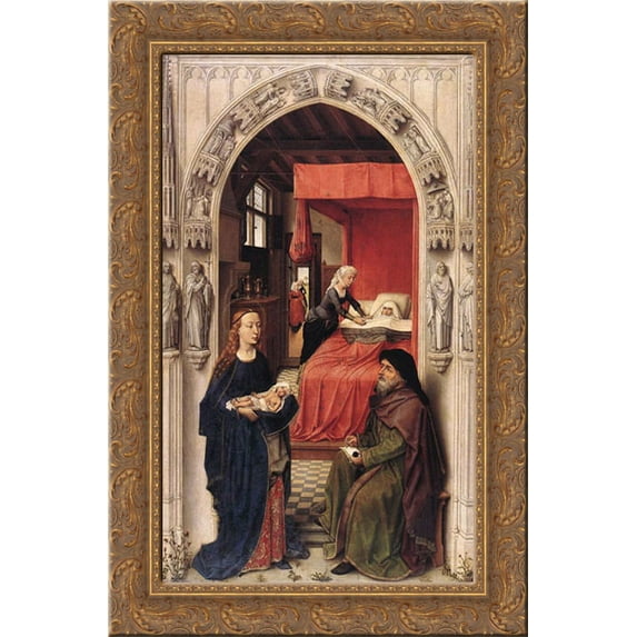 St John the Baptist altarpiece ' left panel 18x24 Gold Ornate Wood Framed Canvas Art by Weyden, Rogier van der