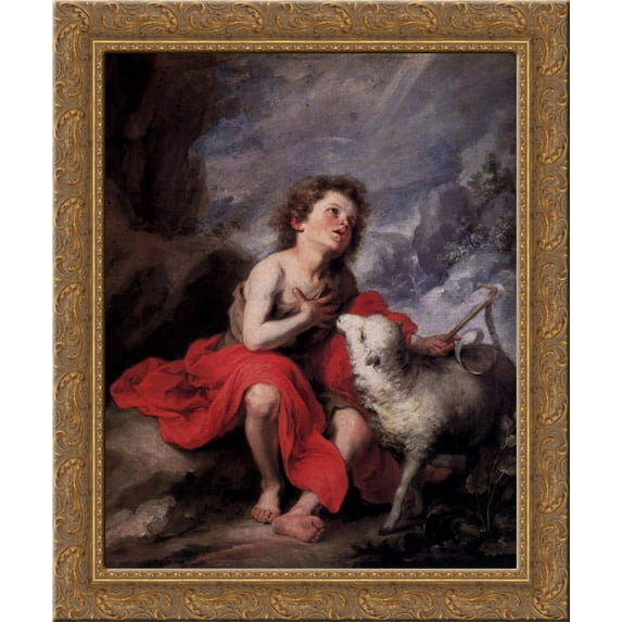 St. John the Baptist as a Child 19x24 Gold Ornate Wood Framed Canvas Art by Murillo, Bartolome