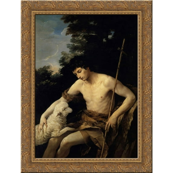 St. John the Baptist in the Wilderness 20x24 Gold Ornate Wood Framed Canvas Art by Reni, Guido