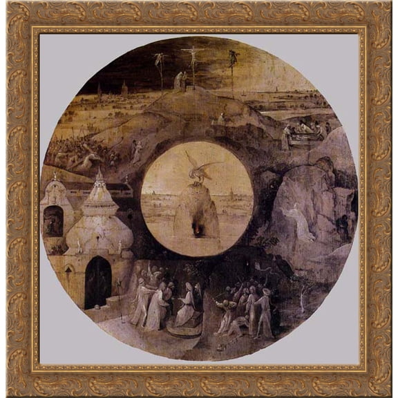 St John the Evangelist on Patmos (reverse) 20x20 Gold Ornate Wood Framed Canvas Art by Bosch, Hieronymus