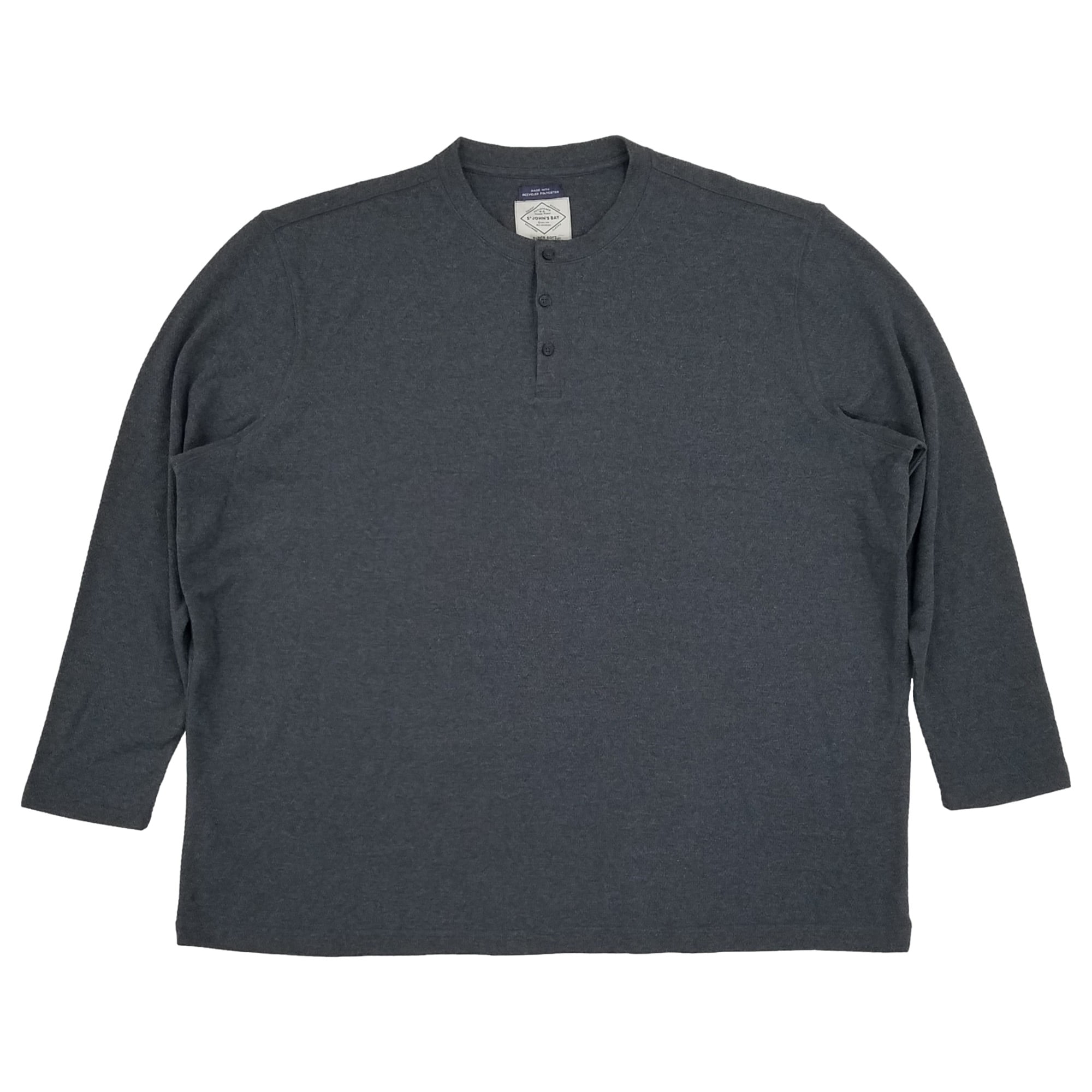 St. Johns Bay Mens Big & Tall Gray Long Sleeve Henley Shirt 4XLT