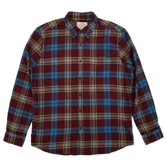 St. Johns Bay Mens Burgundy Multi Plaid Long Sleeve Flannel Shirt X-Large