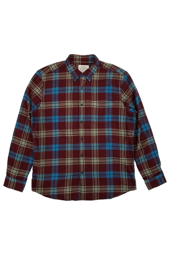 St. Johns Bay Mens Burgundy Multi Plaid Long Sleeve Flannel Shirt X-Large