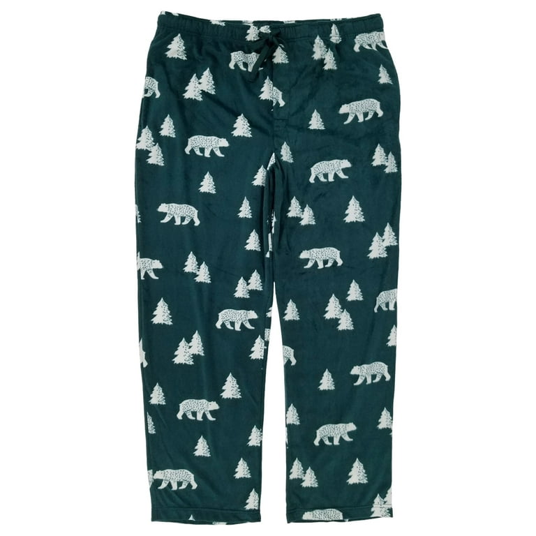 St. Johns Bay Mens Green Bear Print Fleece Sleep Pants Pajama Bottoms Large