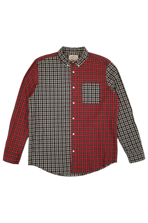 St. Johns Bay Mens Red Black Tartan Mashup Long Sleeve Button-Down Shirt X-Large