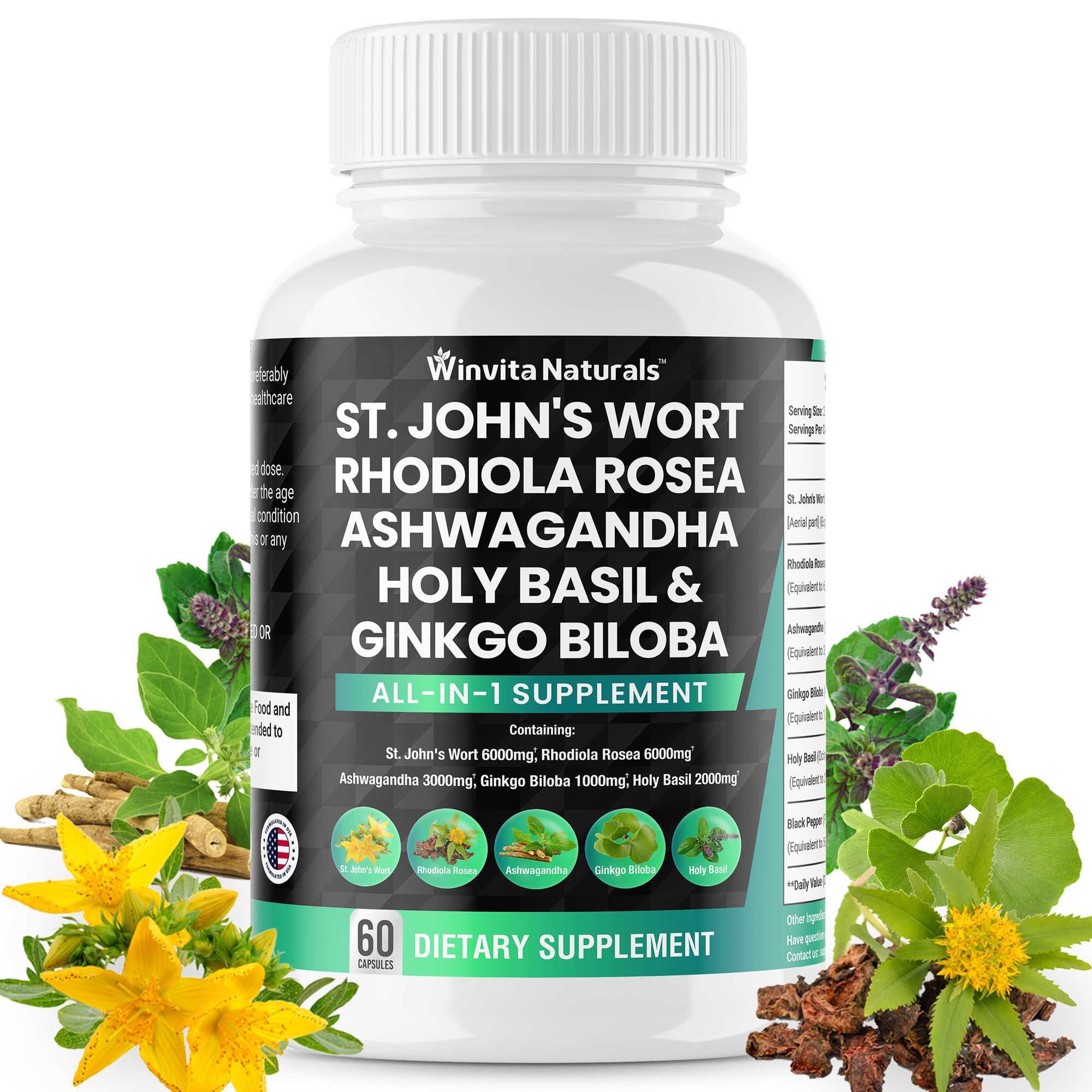 St Johns Wort 6000mg Rhodiola Rosea 6000mg Ashwagandha 3000mg Holy