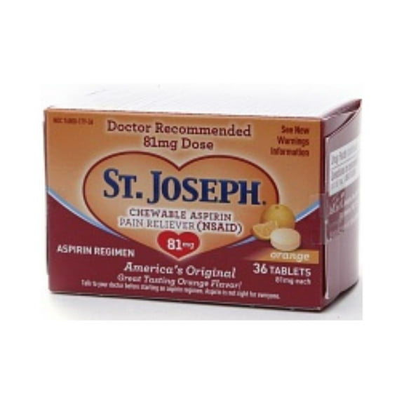 St. Joseph Aspirin 81mg Chewtabs, Orange 36 Tablets (Pack of 4)