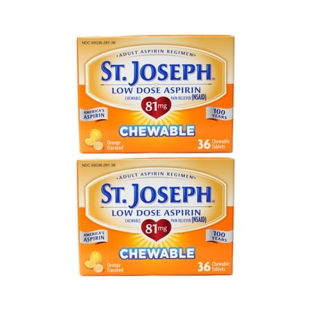 St. Joseph Aspirin Chewable Orange Aspirin 2 Pack 72 Total Chewable Tablets