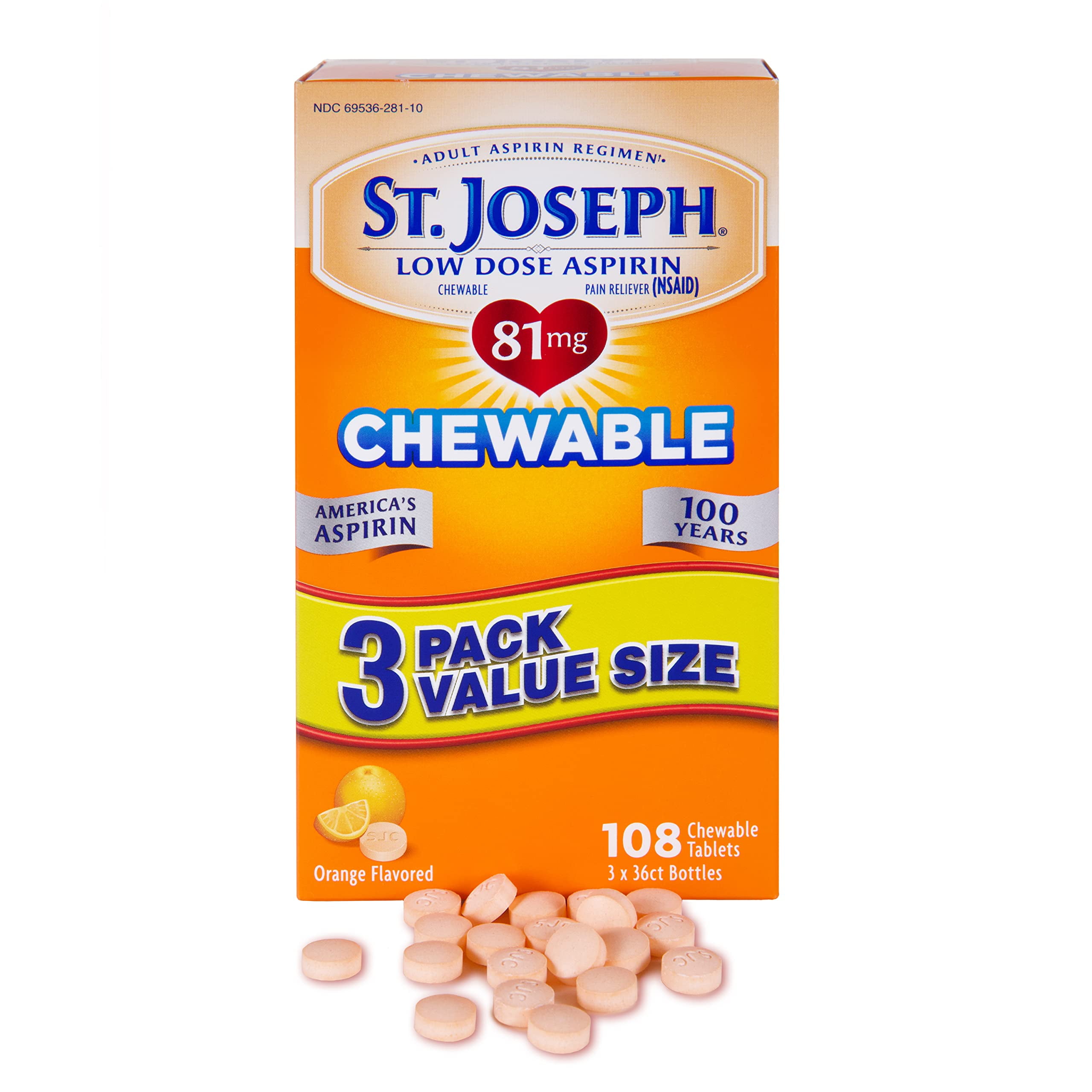St. Joseph Aspirin Pain Reliever, Chewable Flavored, Low Dose, Orange