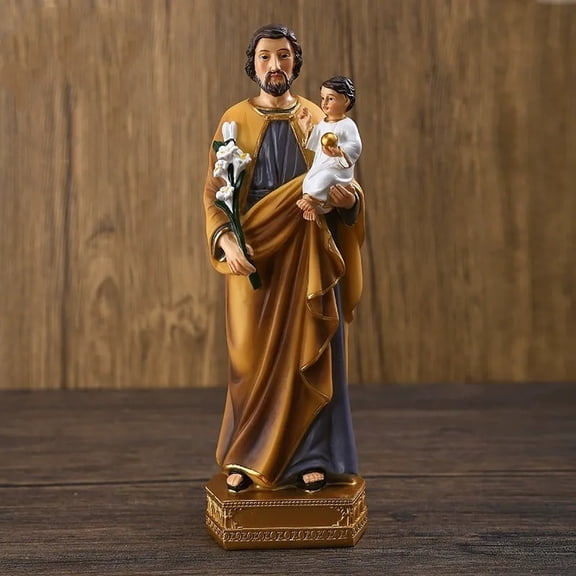St. Joseph and Child Jesus Statues, Hand-Crafted 8 Inch Saint Joseph Resin Figurines, St Joseph Statue Holy Decor Catholic Religious Renaissance Collection Decoration, Religious Gift