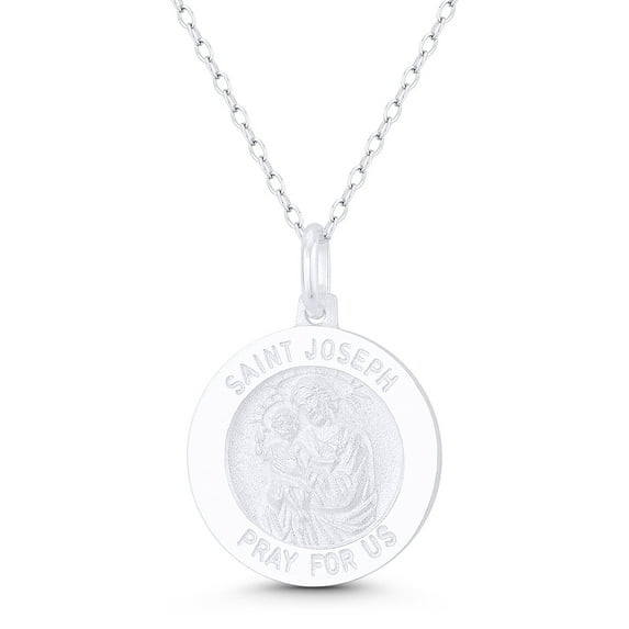 St. Joseph, Foster Father of Jesus, Patron Saint of the Catholic Church 19mm (0.8in) Medallion Pendant & Chain Necklace in .925 Sterling Silver