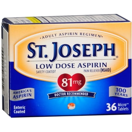 St. Joseph Low Dose Enteric Safety Coated Pain Relieving Aspirin 81mg, 36 Ct.