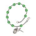 thumbnail image 1 of St. Joseph Silver Plate Rosary Bracelet 6mm August Green Fire Polished Beads Crucifix Size 5/8 x 1/4 medal charm, 1 of 1