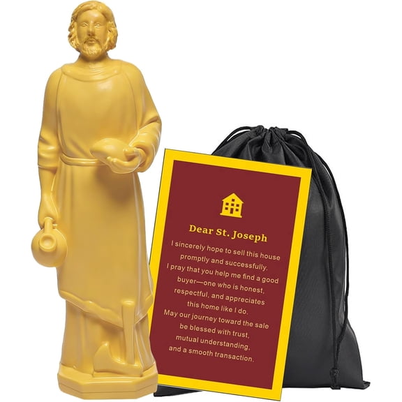St Joseph Statue for Selling House,Saint Joseph Statue to Sell Home Set with Prayer Card and Drawstring Bag,Resin Figurine(1Pcs)
