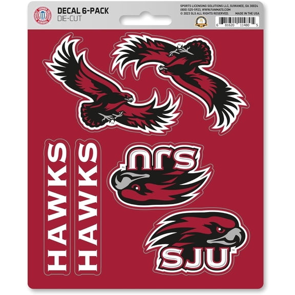 St Joseph University Hawks 6-Piece Decal Sticker Set, 5x6 Inch Sheet, Gift for football fans for any hard surfaces around home, automotive, personal items