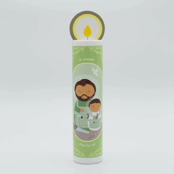 St. Joseph Wooden Prayer Candle NEW 7 Tall Age 18+ mos