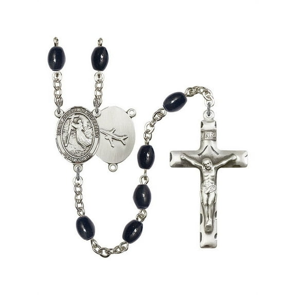 St. Joseph of Cupertino Silver-Plated Rosary 8x6mm Black Onyx Beads Crucifix Size 1 3/4 x 1 medal charm