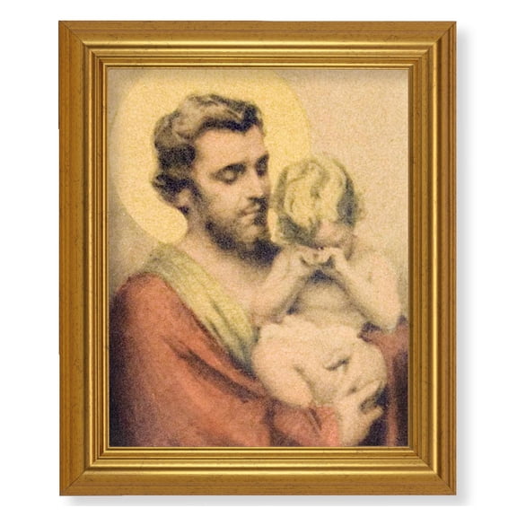 St. Joseph with Crying Jesus Picture Framed Wall Art Decor, Large, Antique Gold-Leaf Classic Frame