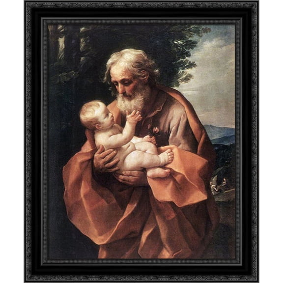 St Joseph with the infant Jesus 20x23 Black Ornate Wood Framed Canvas Art by Reni, Guido
