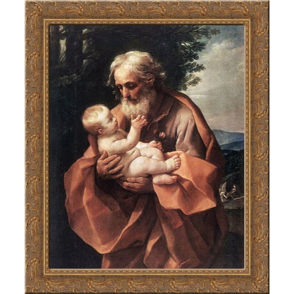 St Joseph with the infant Jesus 20x23 Gold Ornate Wood Framed Canvas Art by Reni, Guido