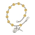 thumbnail image 1 of St. Joshua Silver Plate Rosary Bracelet 6mm November Yellow Fire Polished Beads Crucifix Size 5/8 x 1/4 medal charm, 1 of 1
